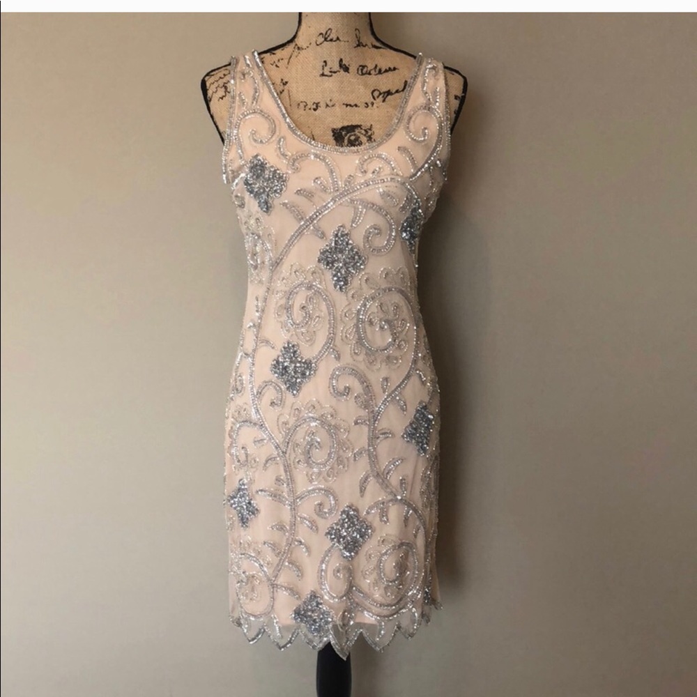 Sequin Cocktail dress Blush w/ Silver sequins